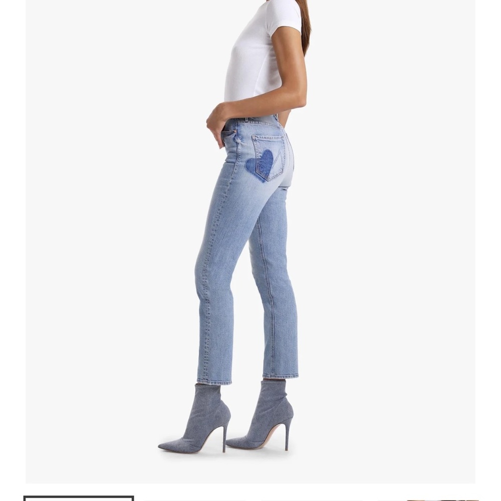 MOTHER Light Blue Ankle Crop Jeans with Heart Patch
